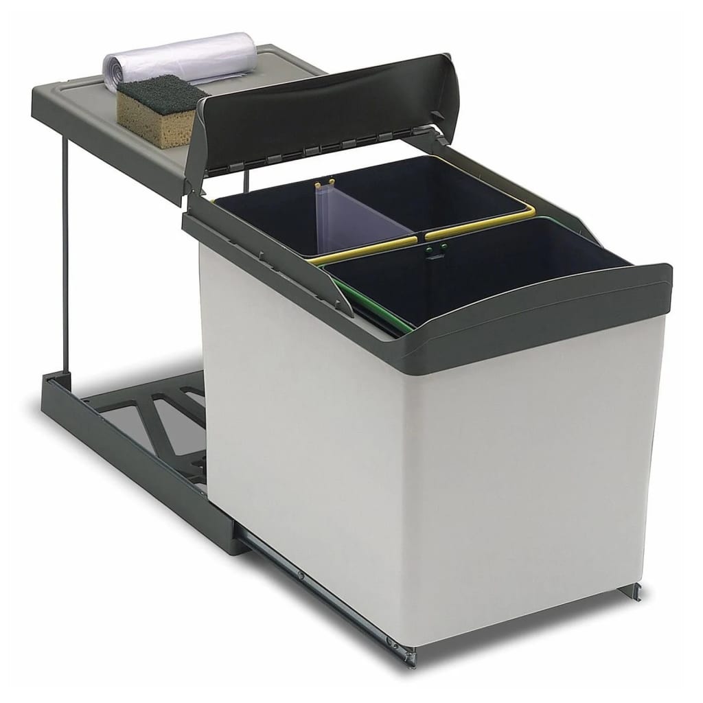 Collecteur de déchets sélectif à roulettes rectangulaire gris
