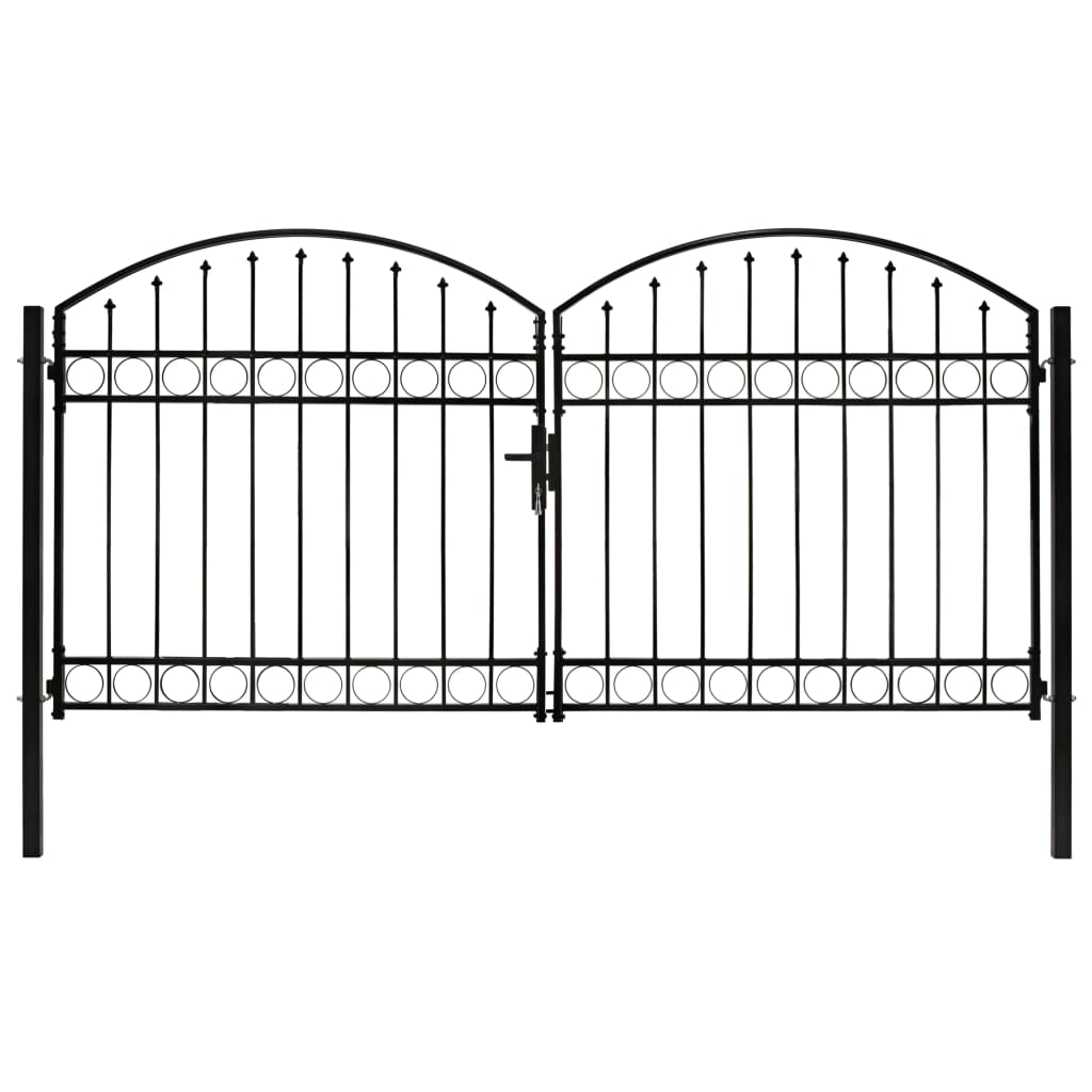 Portillon double porte avec dessus arqué Acier 300x125 cm Noir