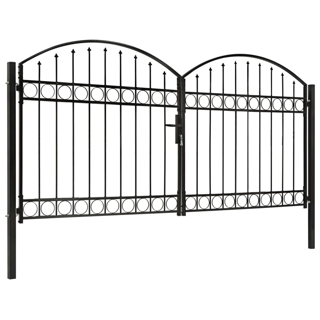 Portillon double porte avec dessus arqué Acier 300x125 cm Noir