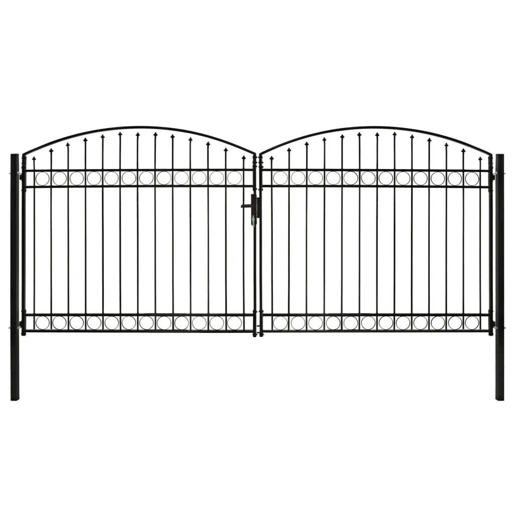 Portillon double porte avec dessus arqué Acier 400x200 cm Noir