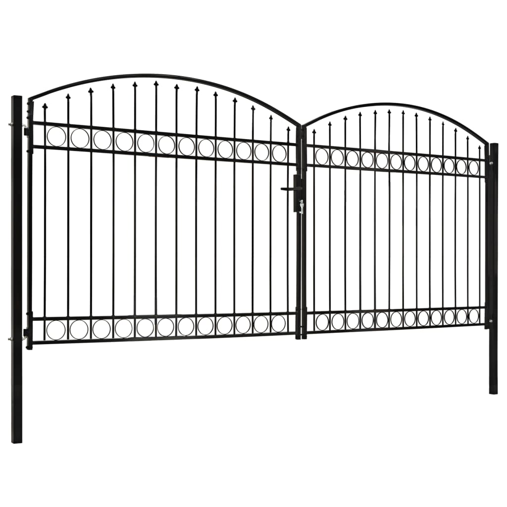 Portillon double porte avec dessus arqué Acier 400x200 cm Noir