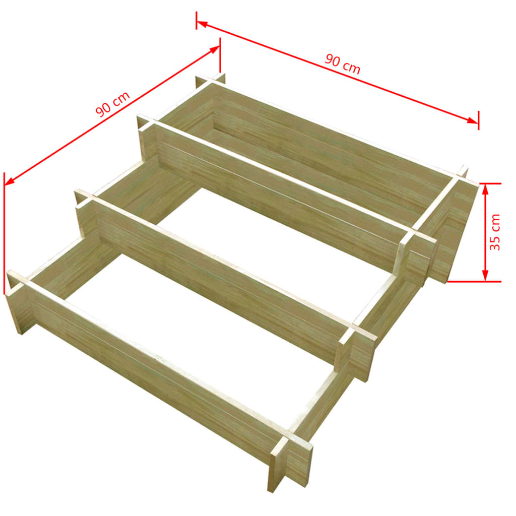 Jardinière à 3 niveaux 90 x 90 x 35 cm Bois imprégné
