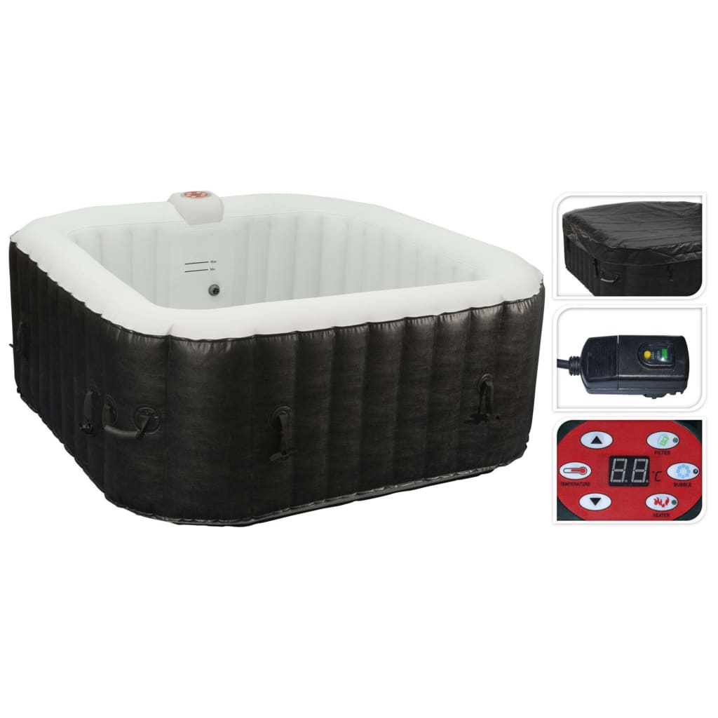 Cuve thermale gonflable 145x145x65 cm Noir et blanc