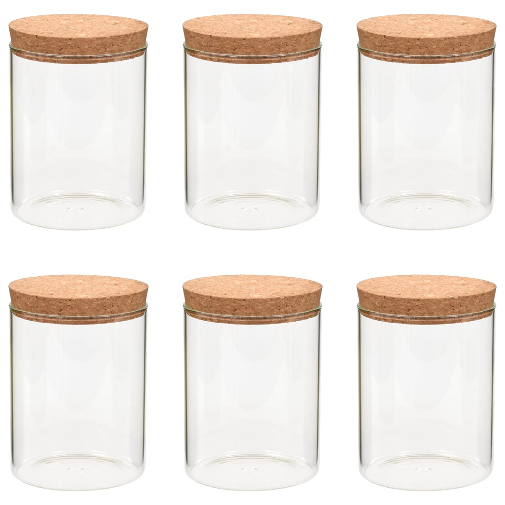 6 pcs Pots de conservation en verre et couvercle en liège 650ml