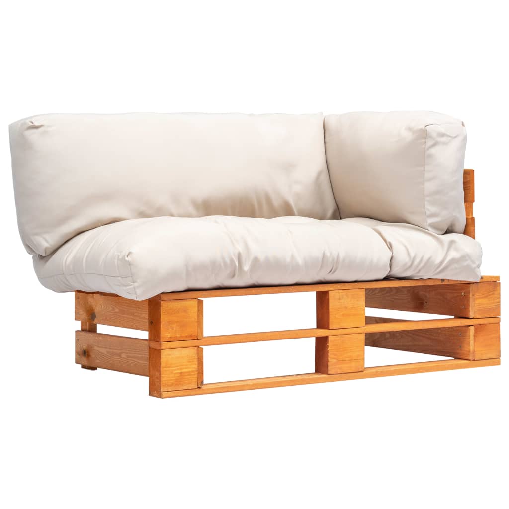 Canapé de jardin palette avec coussins sable pinède