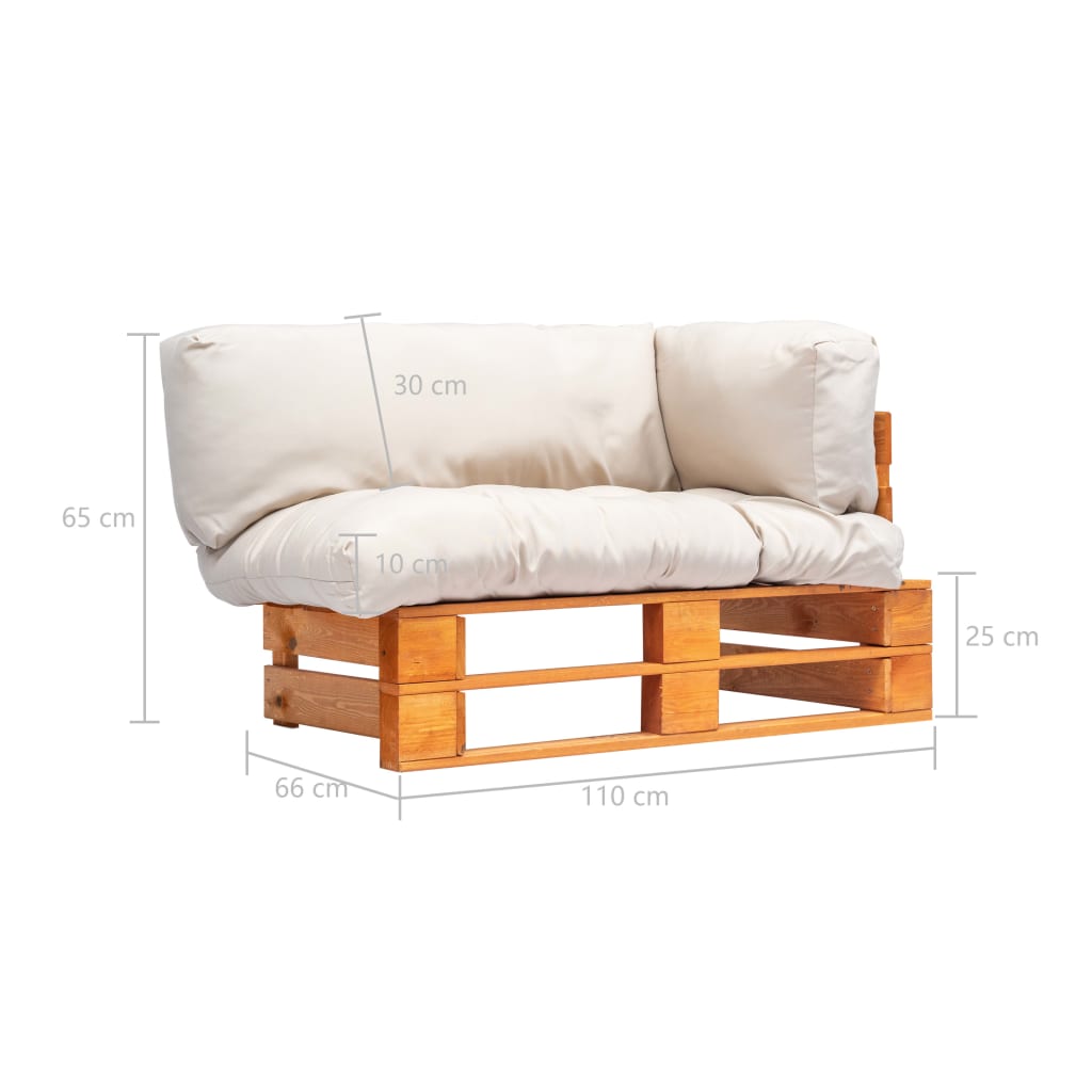 Canapé de jardin palette avec coussins sable pinède