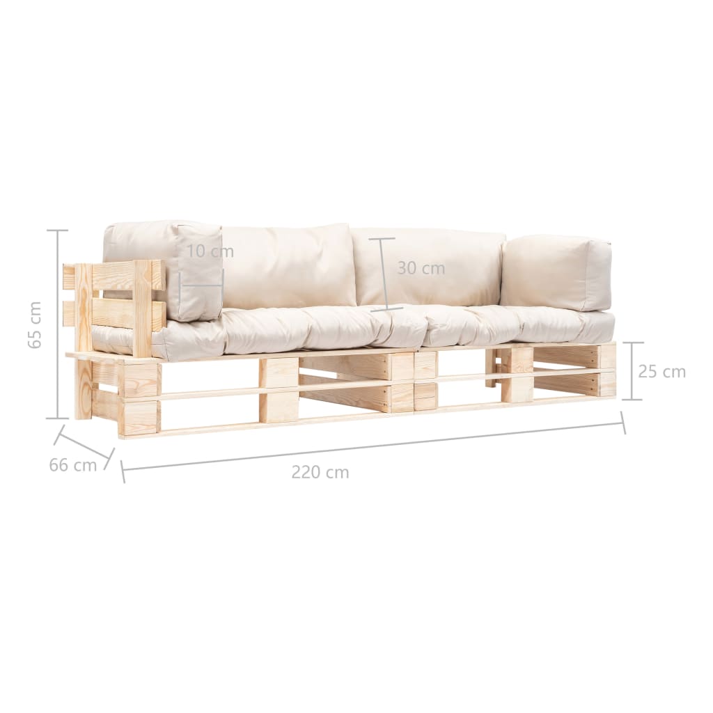 Canapés de jardin palette 2 pcs avec coussins sable Pinède
