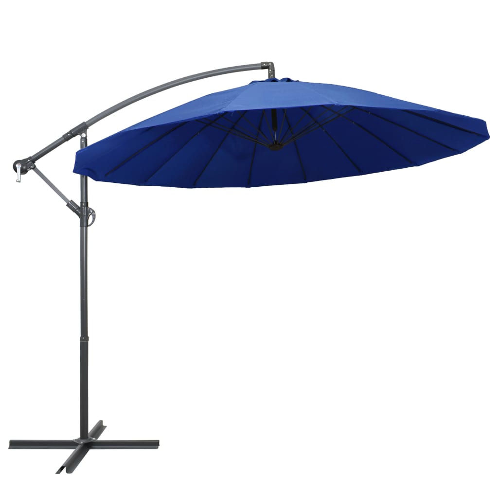 Parasol suspendu avec poteau bleu 3 m