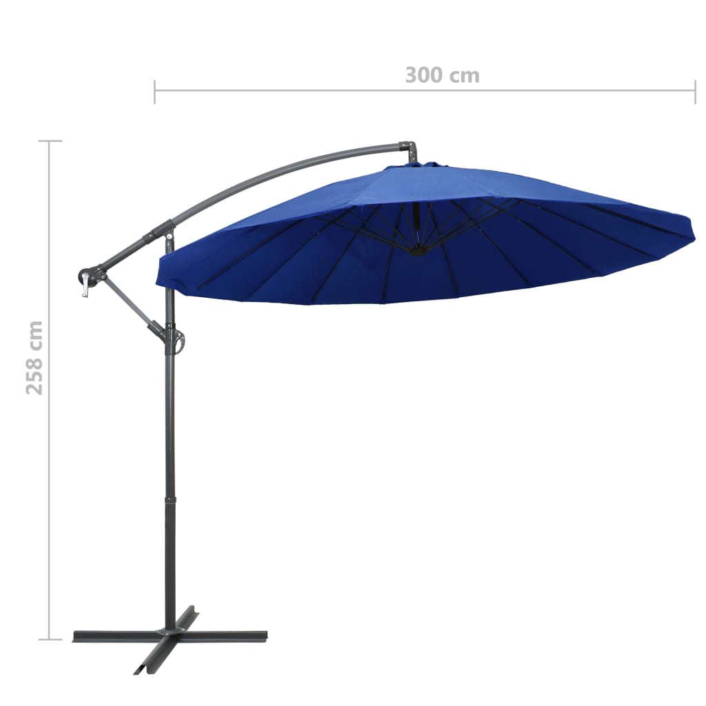 Parasol suspendu avec poteau bleu 3 m