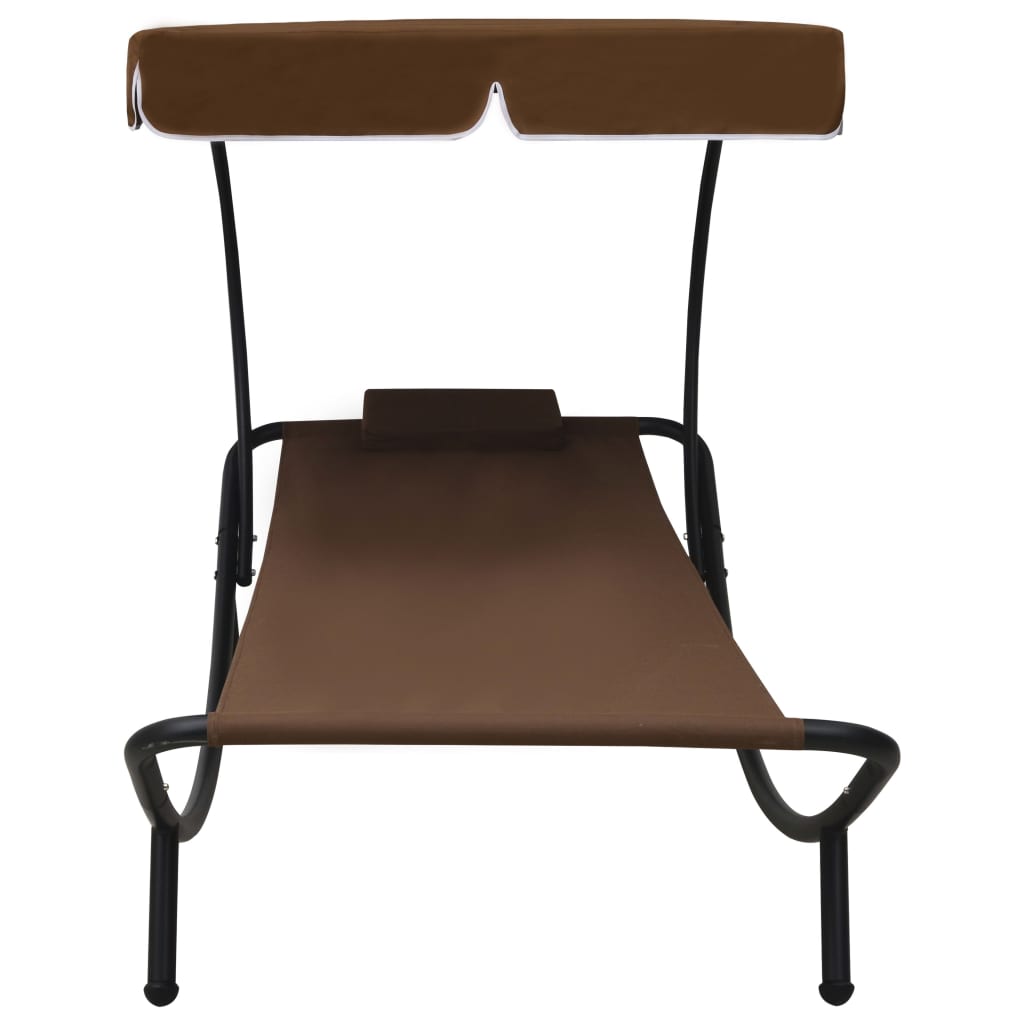 Lit de repos d'extérieur avec auvent et oreiller Marron