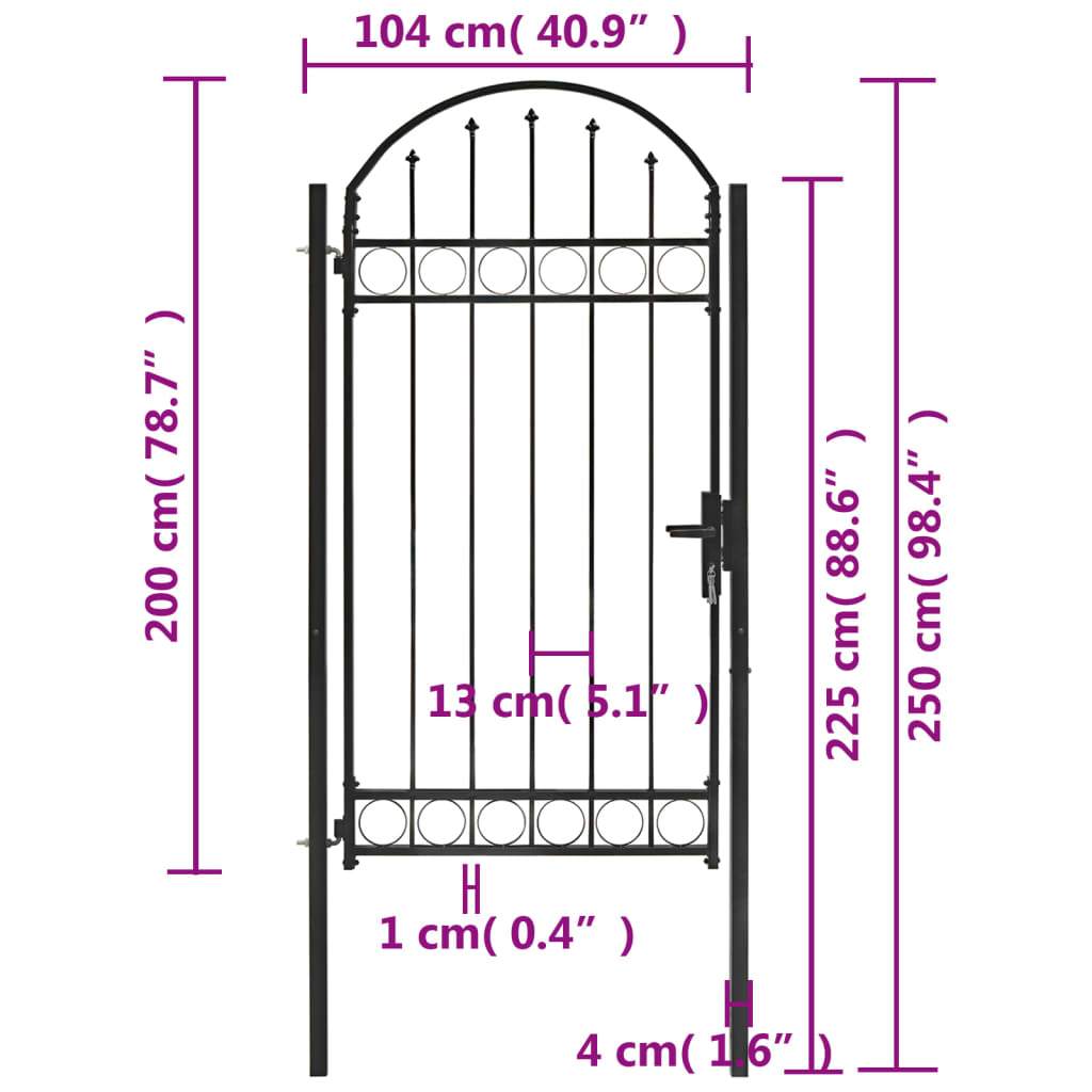 Portail de jardin avec dessus arqué Acier 100x250 cm Noir