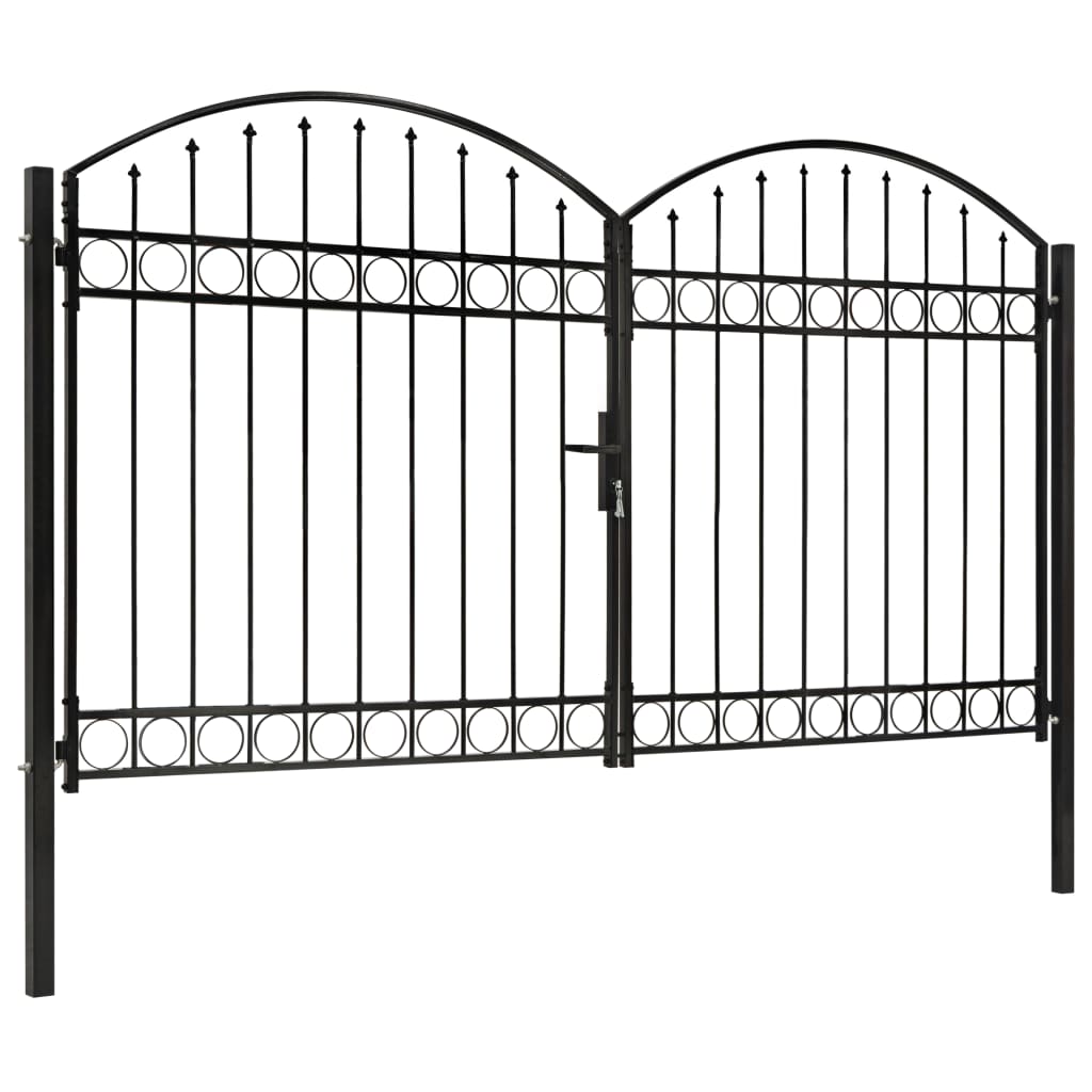 Portillon double porte avec dessus arqué Acier 300x200 cm Noir