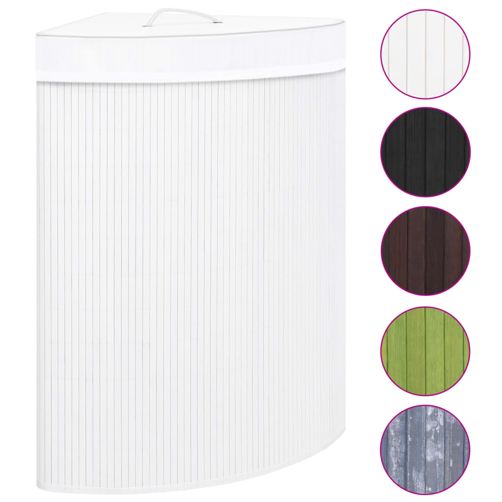 Panier à linge d'angle Bambou Blanc 60 L