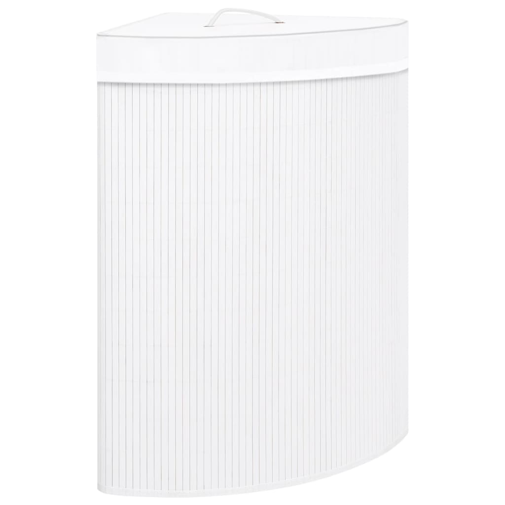 Panier à linge d'angle Bambou Blanc 60 L