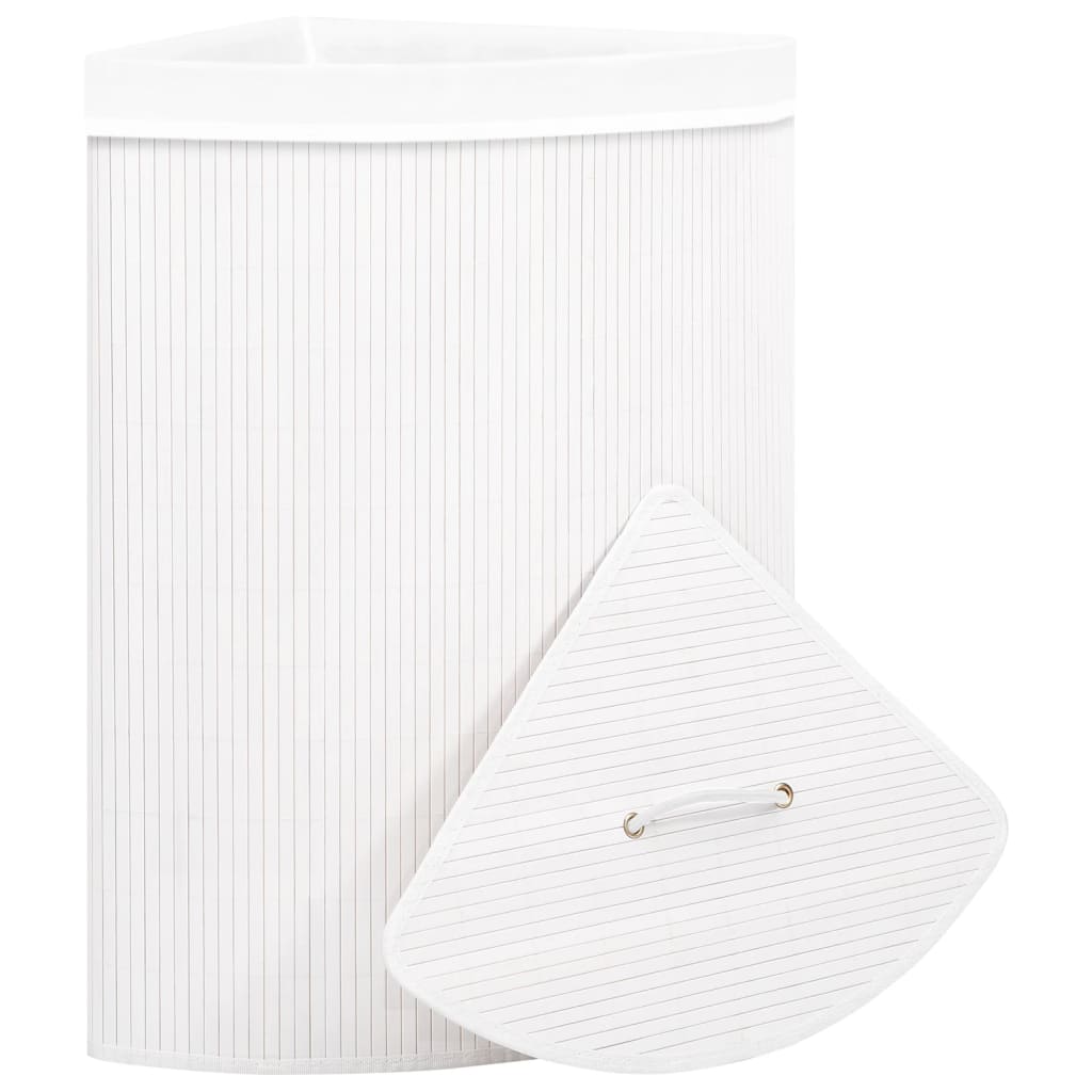 Panier à linge d'angle Bambou Blanc 60 L