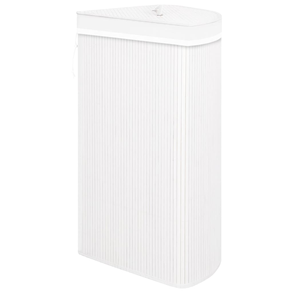 Panier à linge d'angle Bambou Blanc 60 L