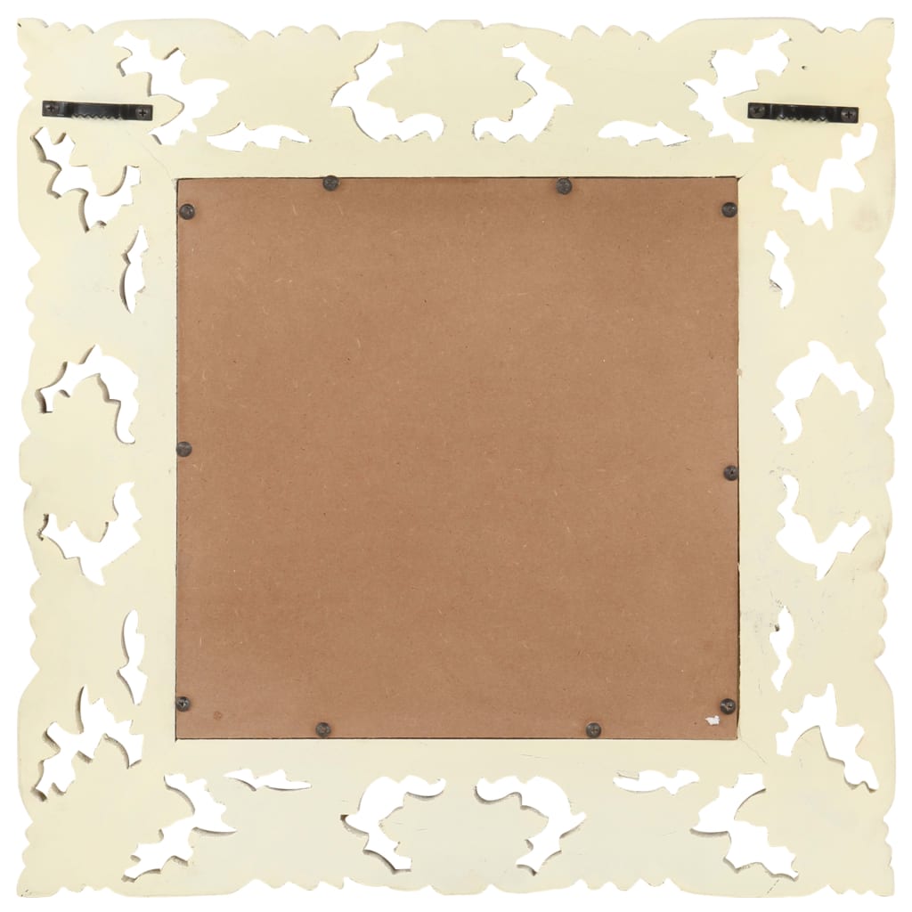Miroir sculpté à la main Blanc 50x50 cm Bois de manguier massif