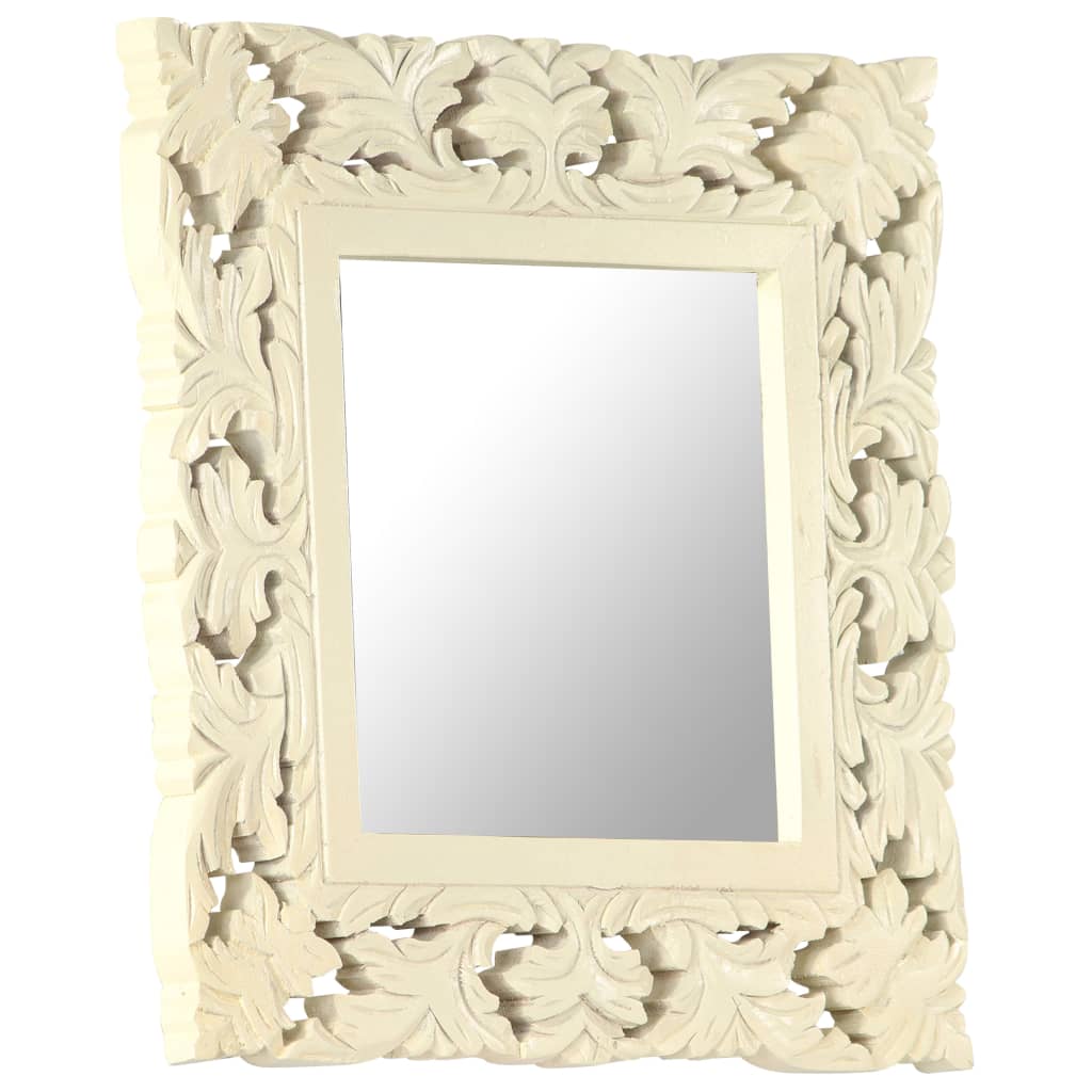 Miroir sculpté à la main Blanc 50x50 cm Bois de manguier massif