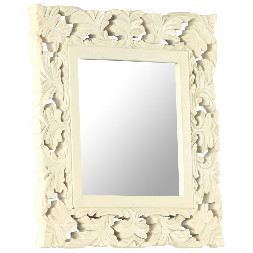 Miroir sculpté à la main Blanc 50x50 cm Bois de manguier massif
