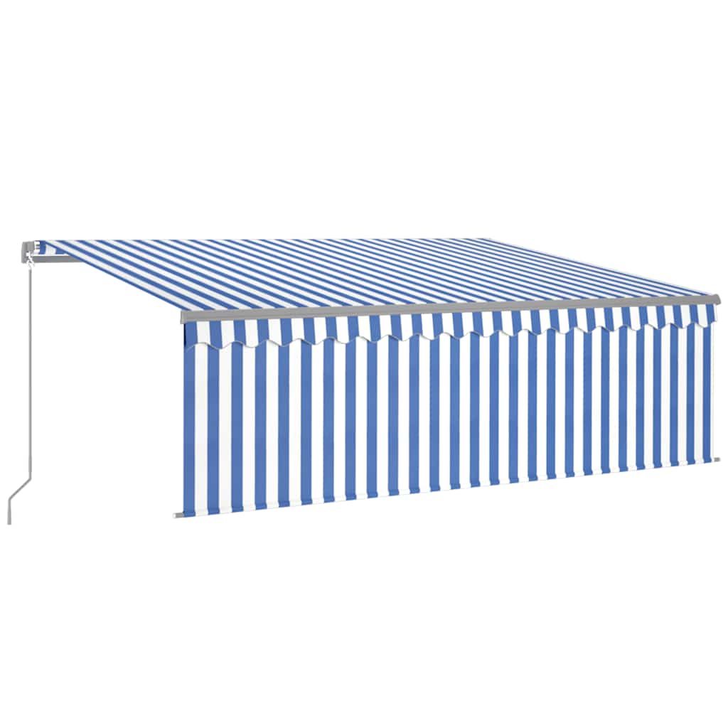 Auvent manuel rétractable avec store 4,5x3 m Bleu et blanc