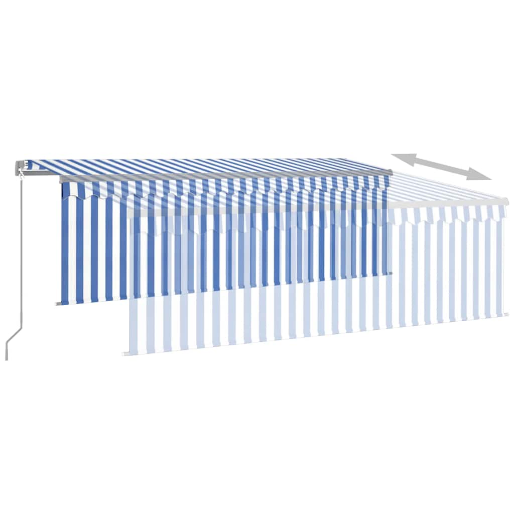 Auvent manuel rétractable avec store 4,5x3 m Bleu et blanc