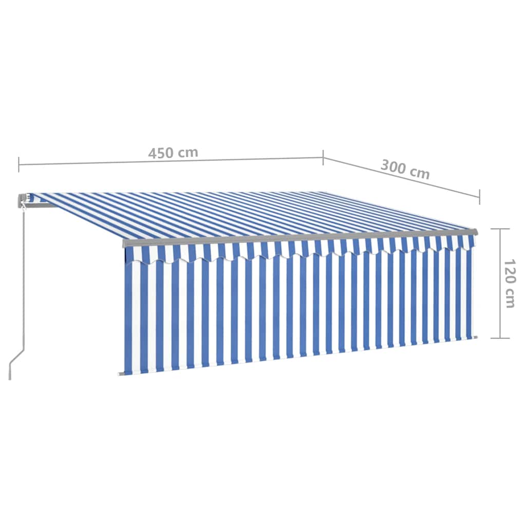 Auvent manuel rétractable avec store 4,5x3 m Bleu et blanc