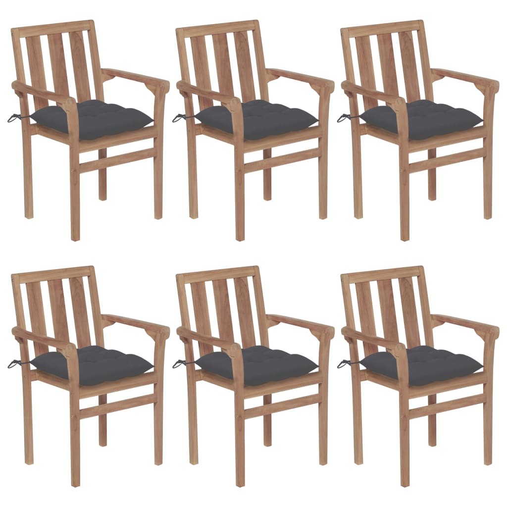 Chaises de jardin empilables avec coussins lot de 6 Teck solide
