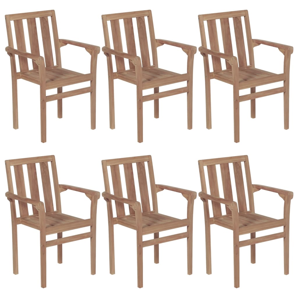 Chaises de jardin empilables avec coussins lot de 6 Teck solide