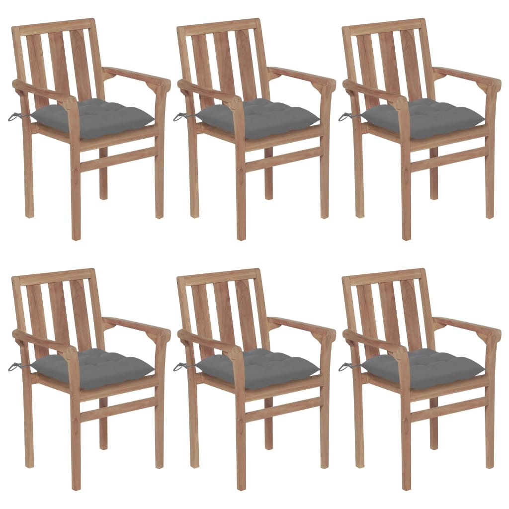 Chaises de jardin empilables avec coussins lot de 6 Teck solide