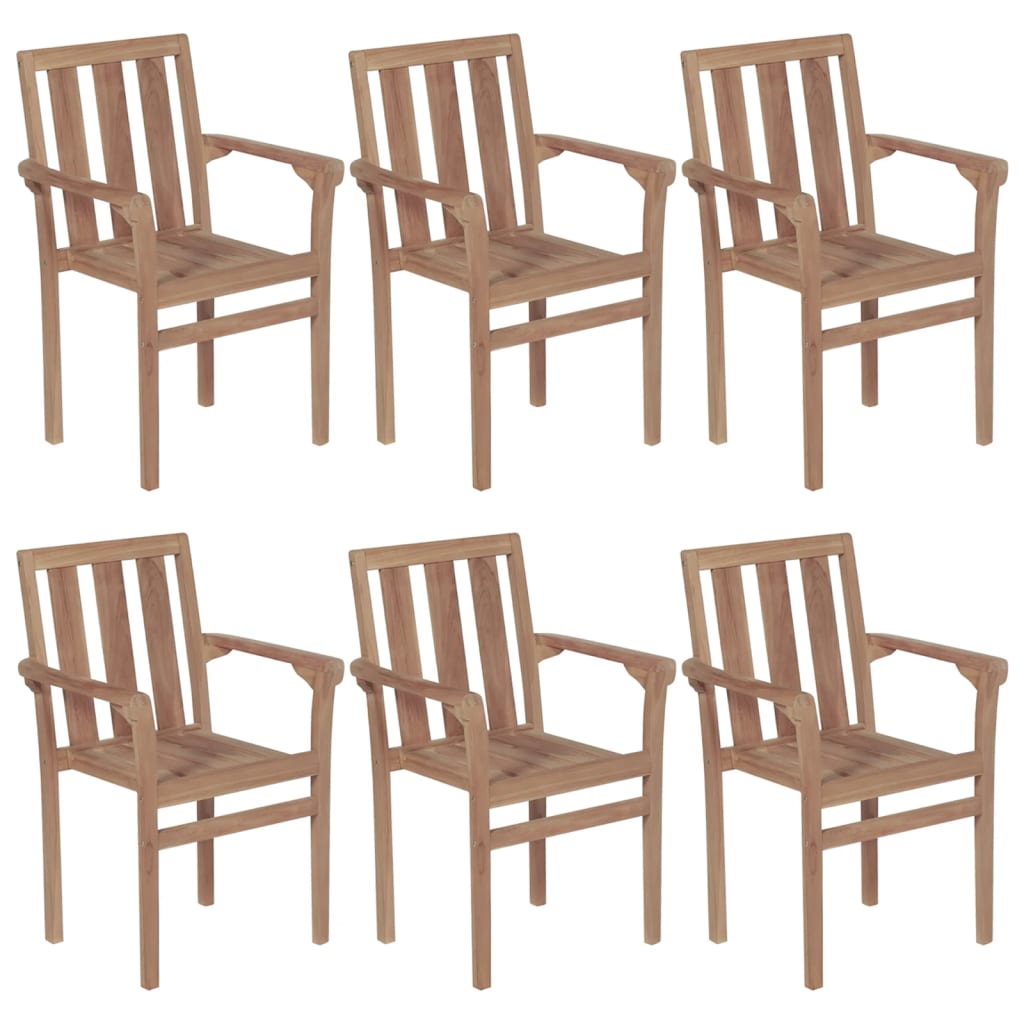 Chaises de jardin empilables avec coussins lot de 6 Teck solide