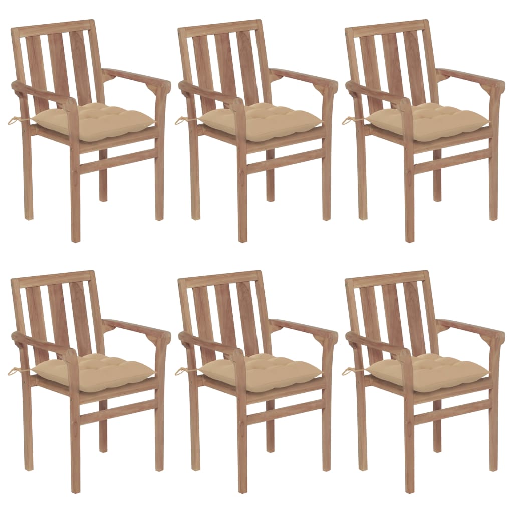Chaises de jardin empilables avec coussins lot de 6 Teck solide