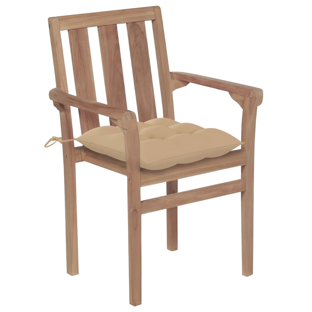 Chaises de jardin empilables avec coussins lot de 6 Teck solide