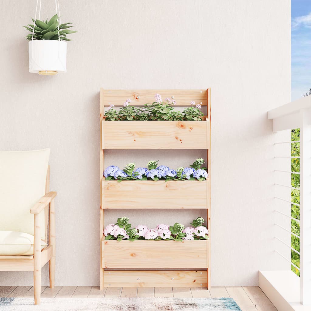 Jardinière murale 3 niveaux 60x18,5x110 cm bois de pin massif