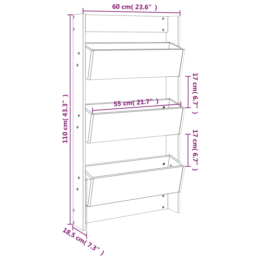 Jardinière murale 3 niveaux 60x18,5x110 cm bois douglas massif