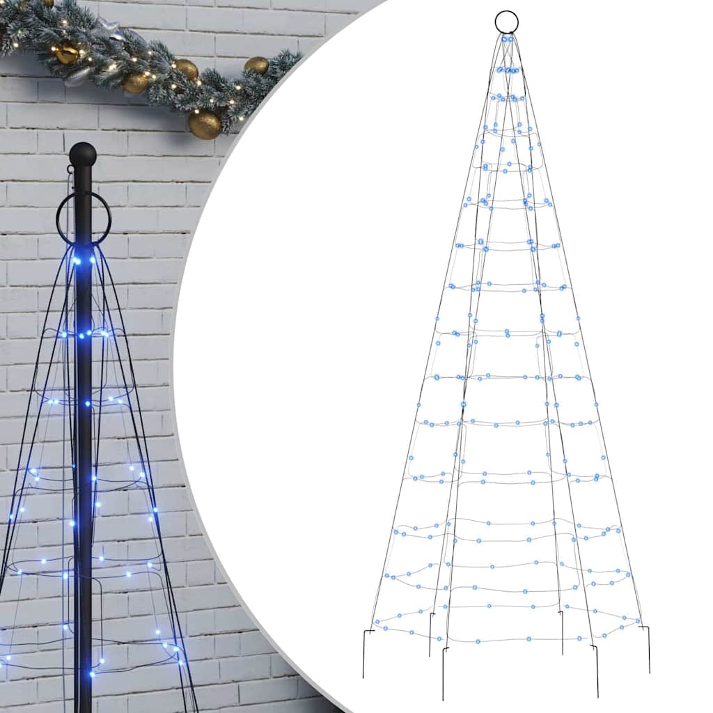 Sapin de Noël à LED sur mât de drapeau 200 LED bleu 180 cm