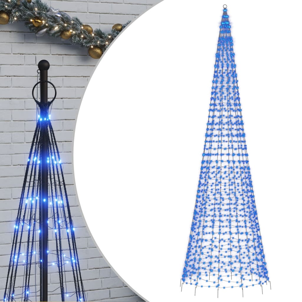 Sapin de Noël à LED sur mât de drapeau 1534 LED bleu 500 cm