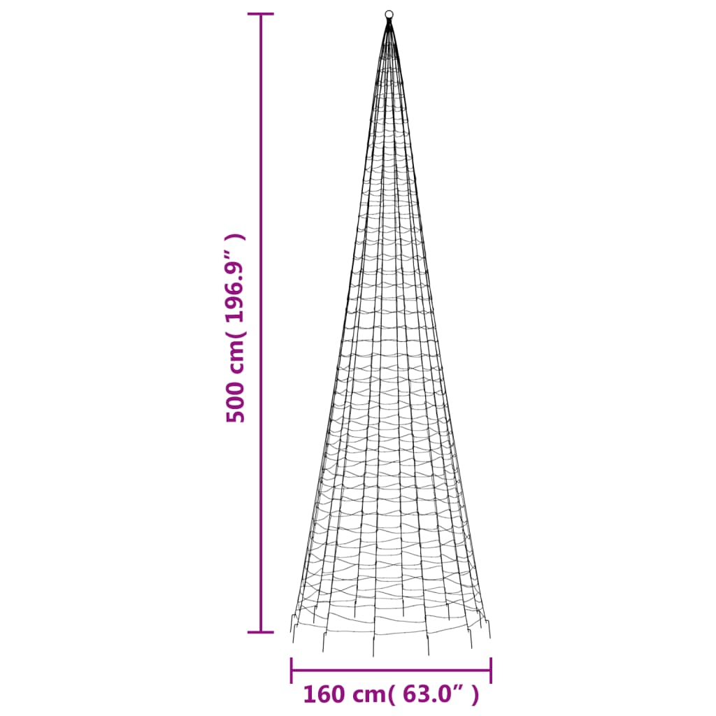 Sapin de Noël à LED sur mât de drapeau 1534 LED bleu 500 cm