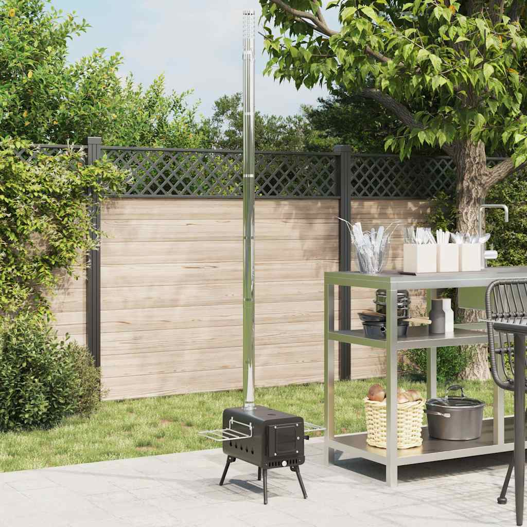 Poêle à bois de tente et cheminée et pieds pliables noir acier