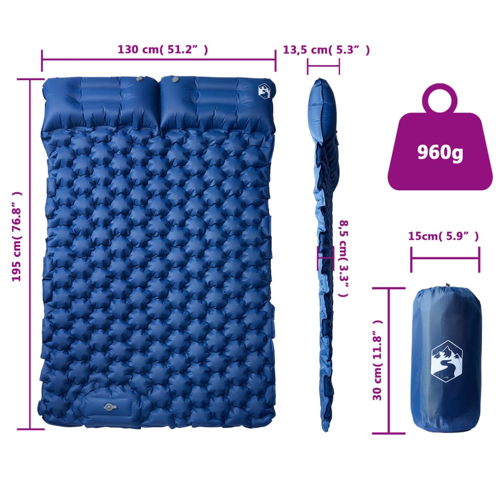 Matelas de camping autogonflant avec oreillers 2 personnes