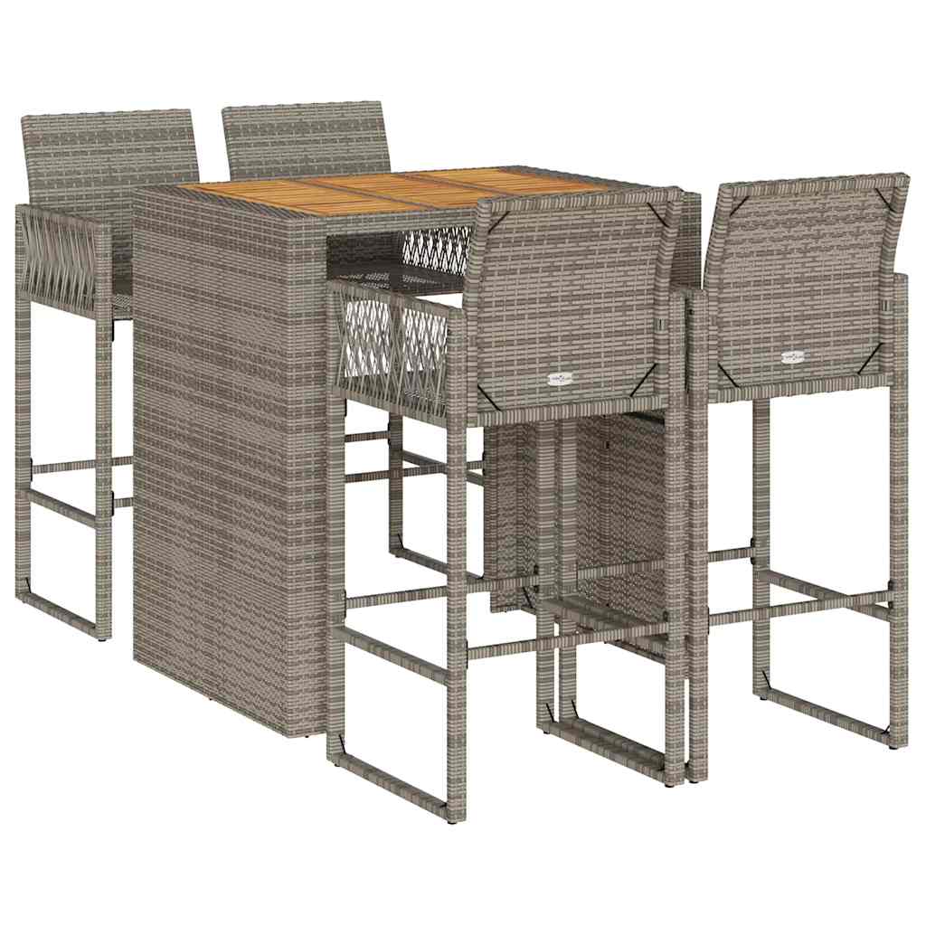 Ensemble de bar de jardin 5 pcs sans coussins gris poly rotin