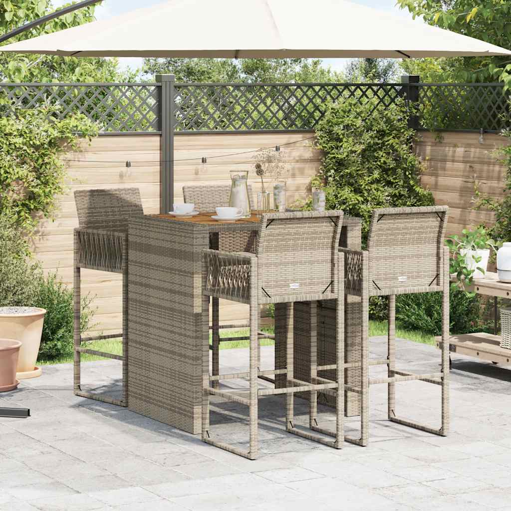 Ensemble de bar de jardin 5 pcs sans coussins gris poly rotin