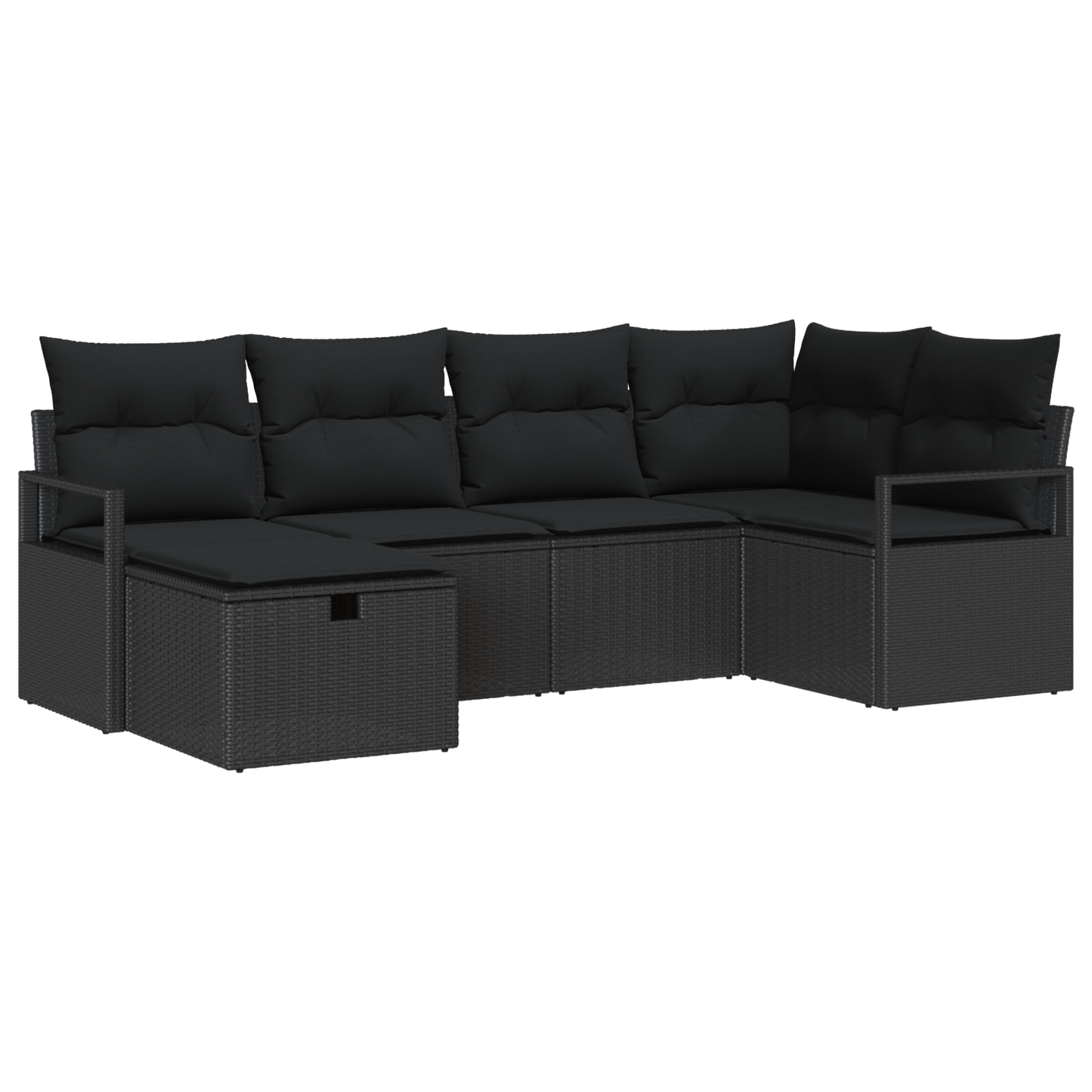 Canapé de jardin 6 pièces avec coussins en Rotin Poly Noir