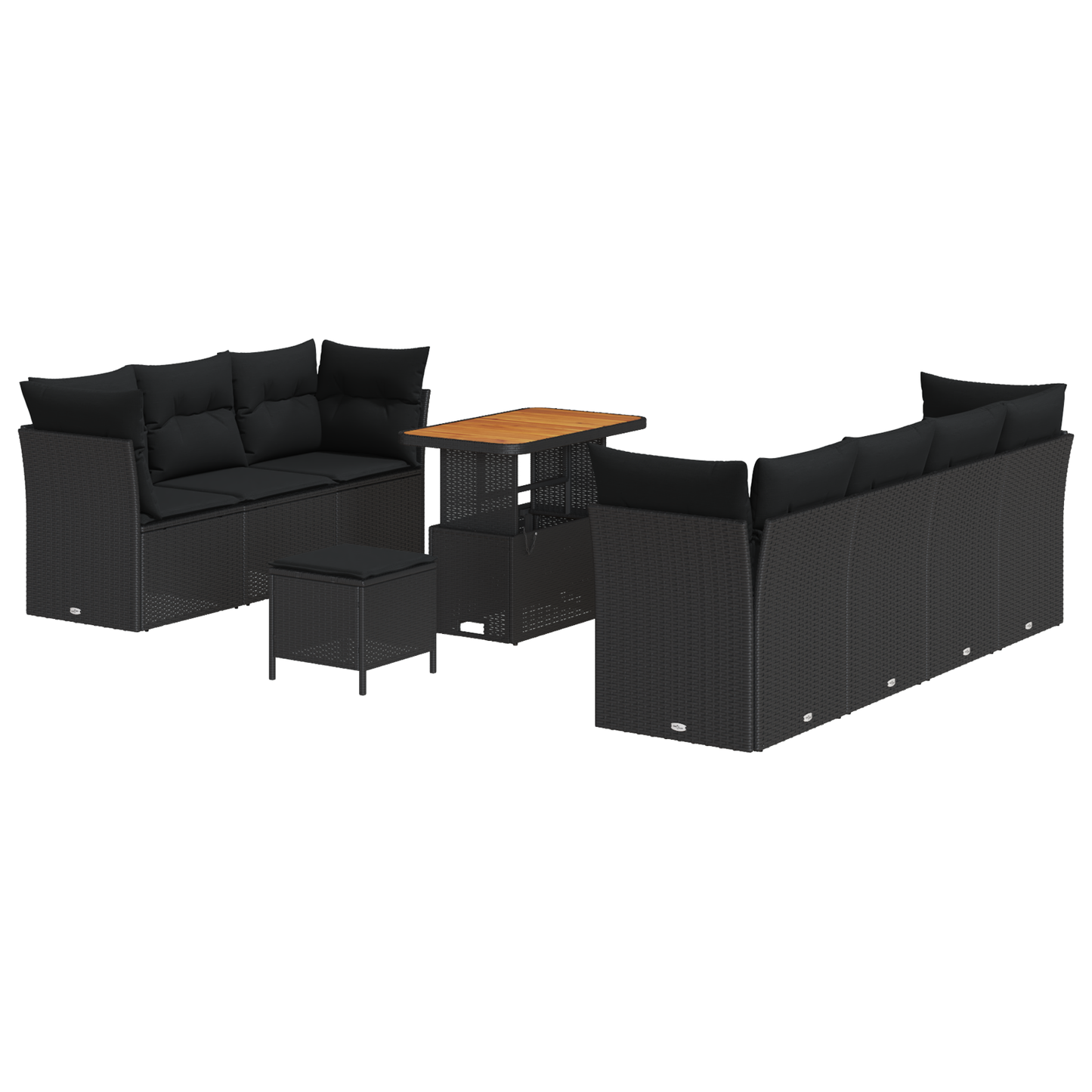 Canapé de jardin 10 pièces avec coussins Noir Polyrotin Acacia