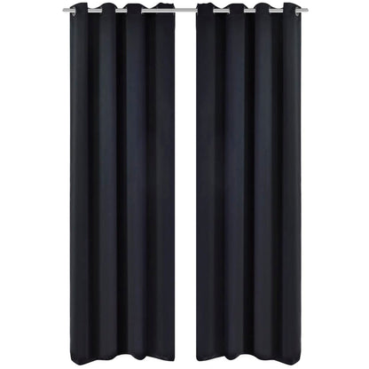 2 pcs Rideau Blackout Occultant Noir avec Œillets en métal 135x245cm