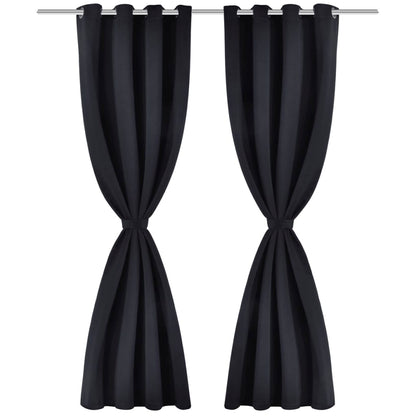 2 pcs Rideau Blackout Occultant Noir avec Œillets en métal 135x245cm