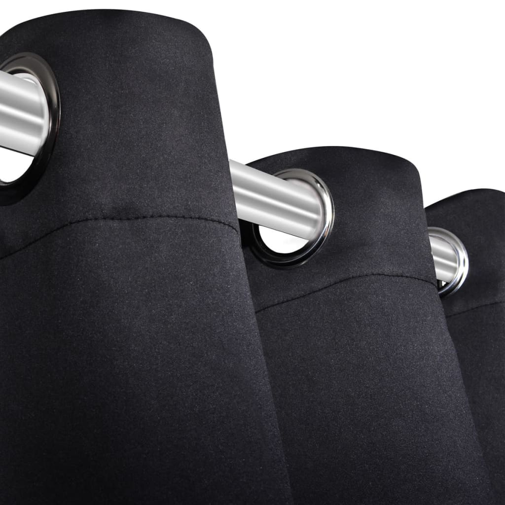 2 pcs Rideau Blackout Occultant Noir avec Œillets en métal 135x245cm