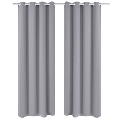 2 pcs Rideau Blackout Occultant Gris avec Œillets en métal 135x245cm