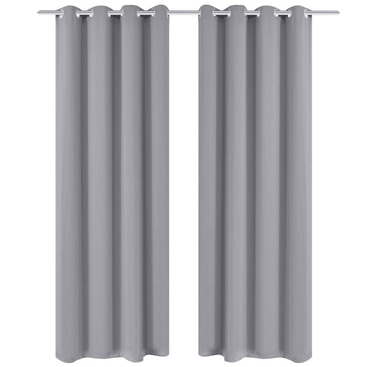 2 pcs Rideau Blackout Occultant Gris avec Œillets en métal 135x245cm