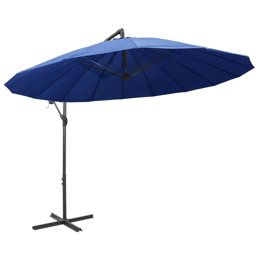 Parasol suspendu avec poteau bleu 3 m