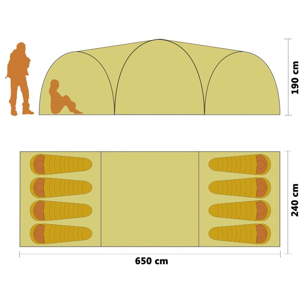 Tente igloo de camping 650x240x190 cm 8 personnes Bleu